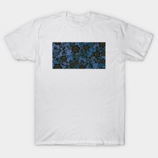 Faux Embroidered Blue Floral Pattern T-Shirt